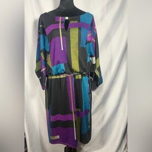 Sandra Darren Knit Sweater Dress Purple Black Green Stretchy Keyhole Plus Sz 2X